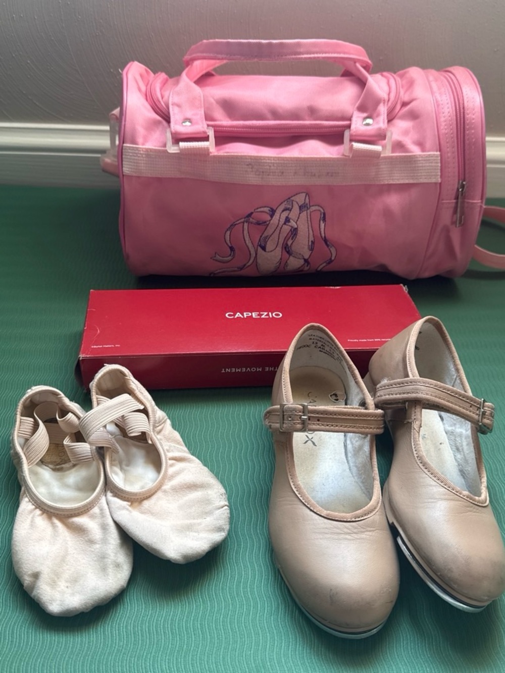 Capezio Pink Dance Duffel with Ballet Shoes and Tan Mary Janes
